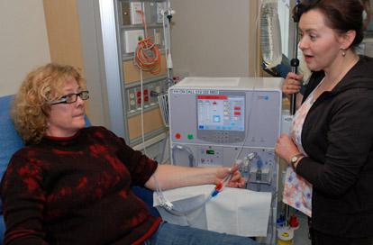 A renal dialysis patient and a care provider