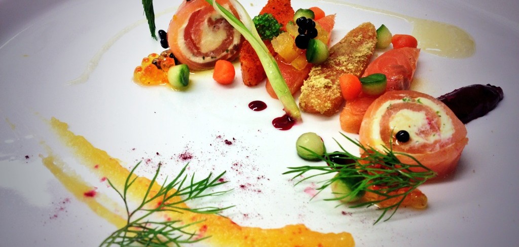 salmon and cream cheese roulade main course in Greenes Restaurant