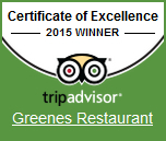 Tripadvisor Certificate of Excellence Greenes Restaurant