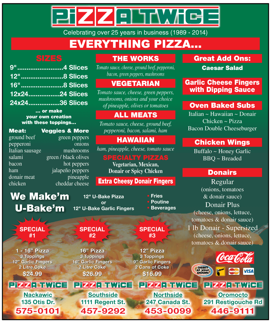 Pizza Twice Menu