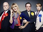 Embargoed to 0001 Wednesday April 8
Undated handout photo issued by Channel 4 of (from the left) Trevor Cooper, Sarah Hadland, Ben Miller and Hattie Morahan, the stars of Ballot Monkey, a real-time sitcom set on a fleet of campaign buses that will be written and broadcast in the run-up to election day. PRESS ASSOCIATION Photo. Issue date: Wednesday April 8, 2015. The Channel 4 show is written by Drop The Dead Donkey and Outnumbered creators Andy Hamilton and Guy Jenkin and the pair will leave gaps in the script allowing them to update it with topical references as the campaign gathers pace. See PA story SHOWBIZ Ballot. Photo credit should read: Nicky Johnson/Channel 4/PA Wire
NOTE TO EDITORS: This handout photo may only be used in for editorial reporting purposes for the contemporaneous illustration of events, things or the people in the image or facts mentioned in the caption. Reuse of the picture may require further permission from the copyright holder.