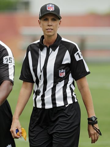 Sarah Thomas walks off the field after a Cleveland