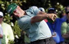Charley Hoffman tees off on the ninth hole during the first round of the Masters golf tournament Thursday, April 9, 2015, in Augusta, Ga. (AP Photo/Charlie Riedel)